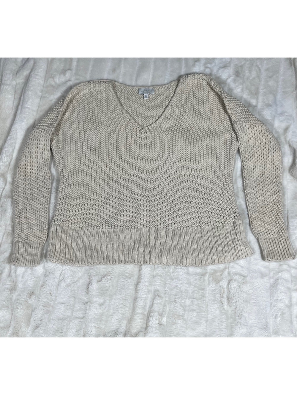 Lucky Brand XS Oversize Boxy Chunky Knit Beige Fall Winter Casual Office Sweater